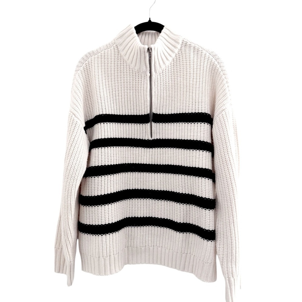 🤍SANCTUARY Striped Black and White Women's Sweater 1/4 Zip
